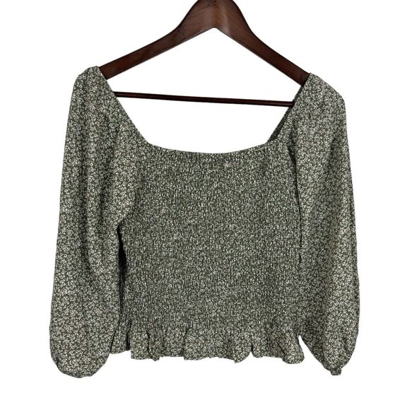 Paper Crane Green Smocked Floral Top Women's Medium Off The Shoulder - Picture 1 of 4